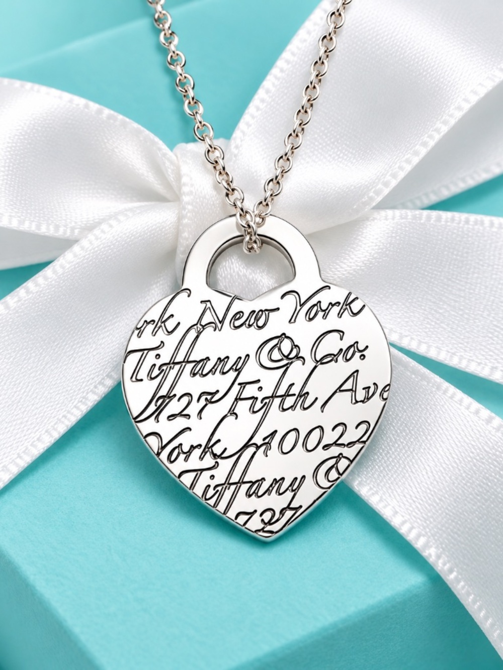 Tiffany & Co Heart Notes Necklace 16” Sterling Silver Fifth Avenue Retired